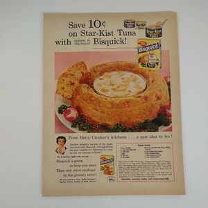 1958‎ Star-Kist Tuna Ad Bisquick Ring Recipe Betty Crocker MCM Print Ad Ephemera
